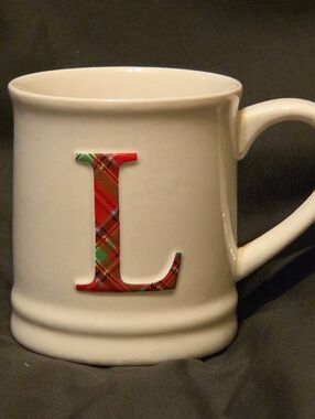 Mud Pie Initial Tartan Mug, 16 oz, Letter L